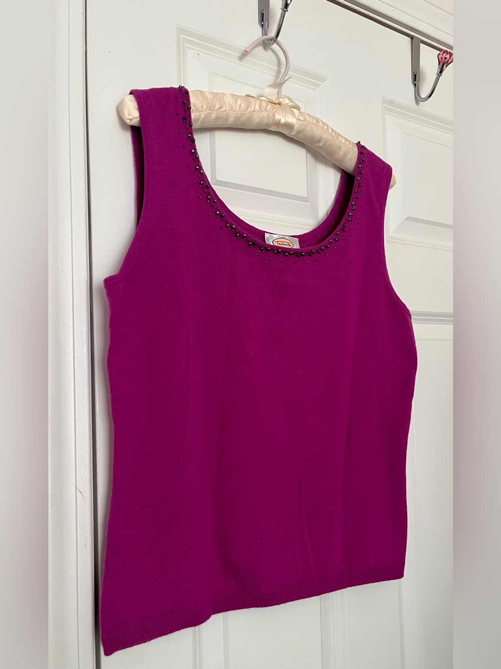 Vintage Talbots Magenta Cashmere Blend Beaded Neck Tank Top Sweater